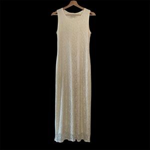 Vintage Crochet Lace Cream Sleeveless Maxi Dress | Small